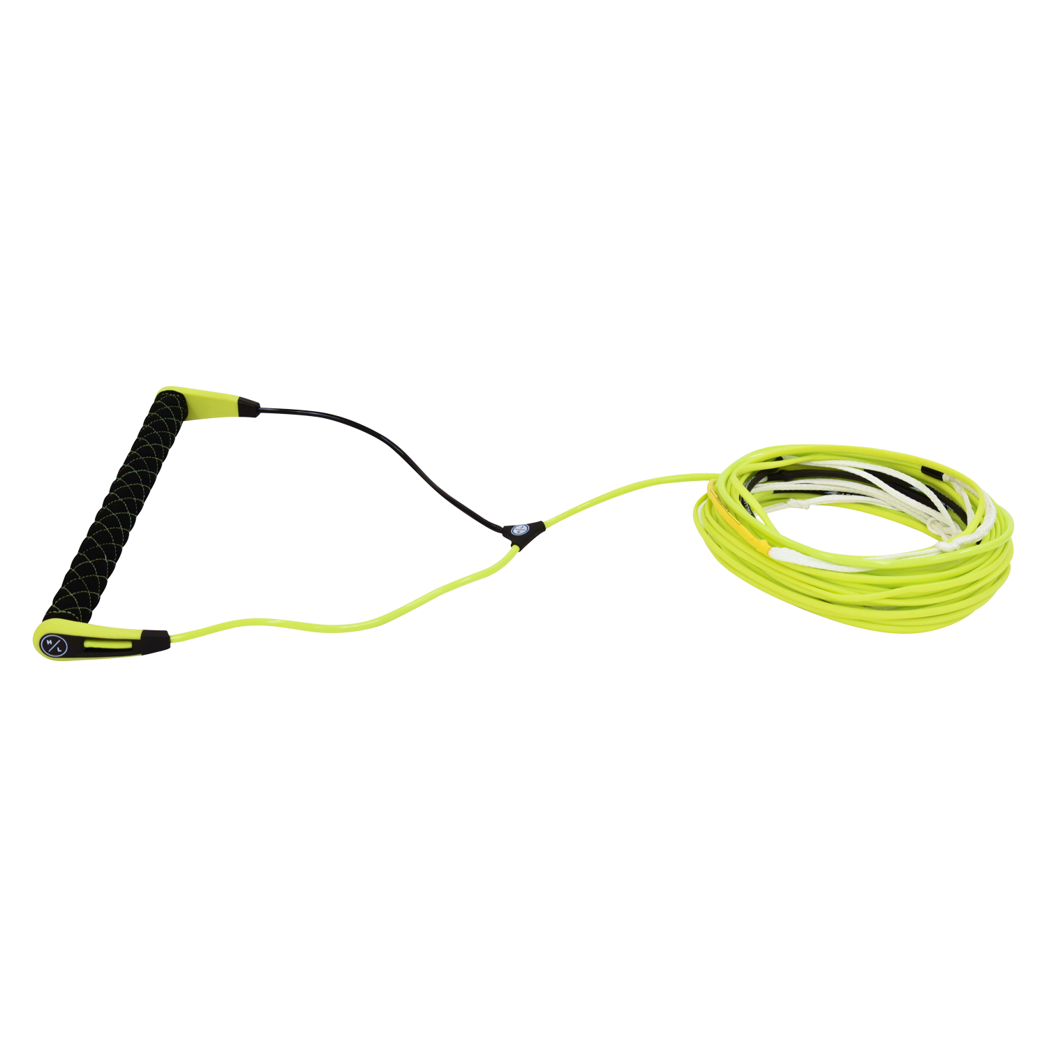 Coiled yellow and black Plus Rope Package with a handle.